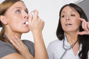 Woman with asthma taking part in a clinical trial