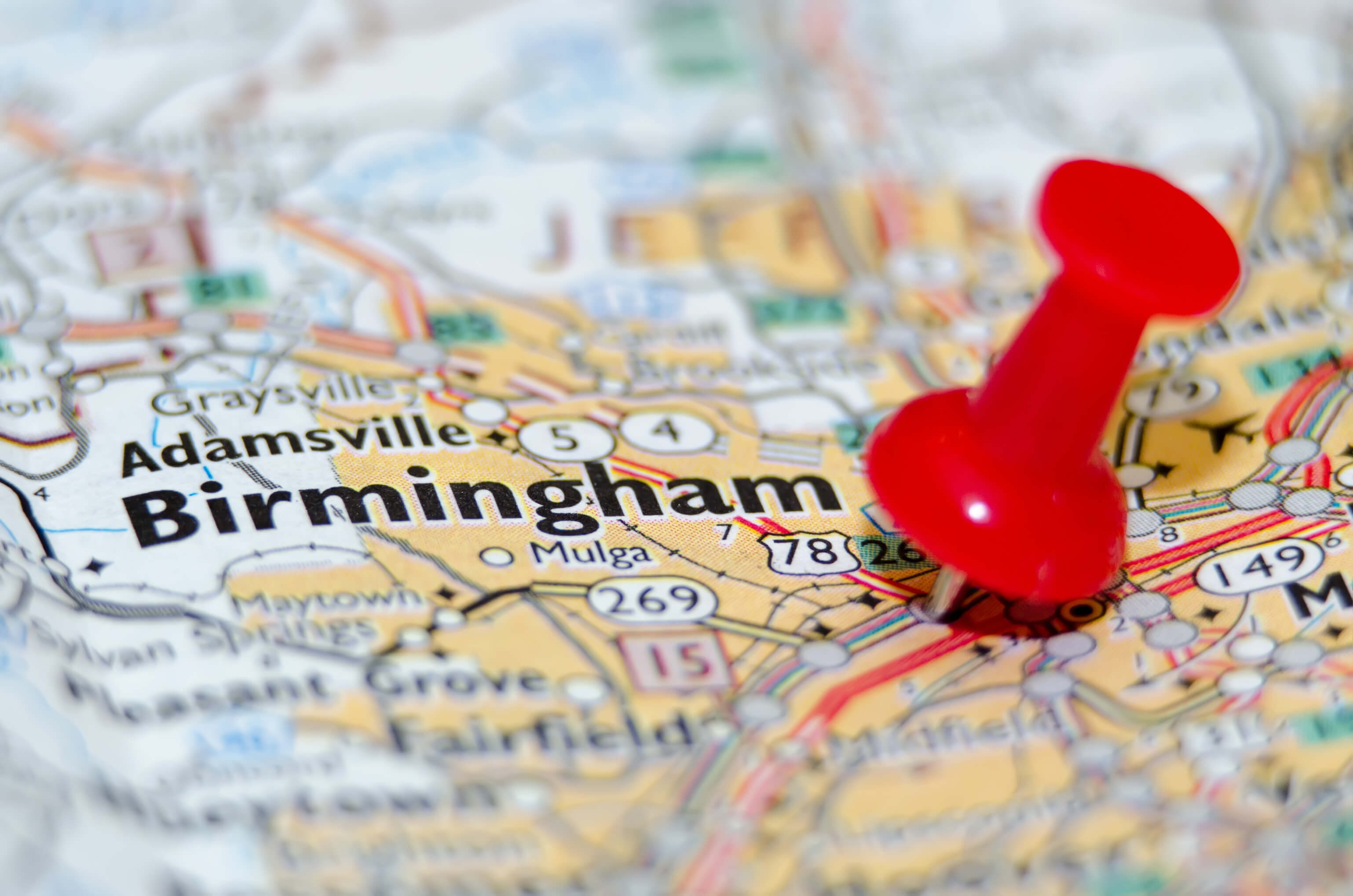 Map marks locations of enrolling clinical trials in Birmingham